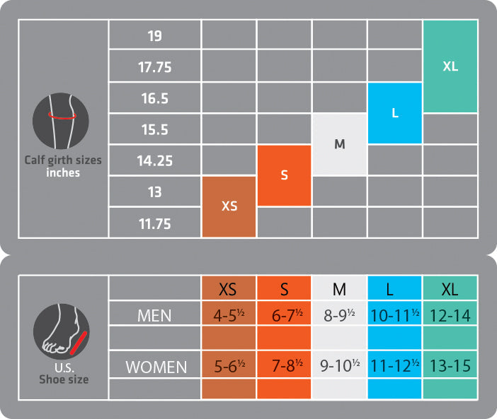 Thermoskin FXT Compression Socks calf black sizing chart