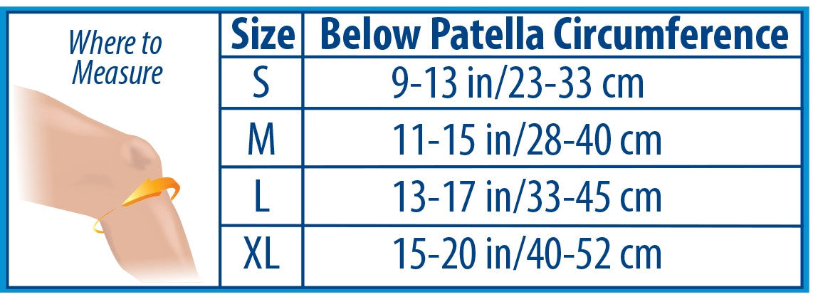 Compression Patella Sleeve PS3 size chart