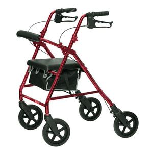 ProBasics Deluxe Height Adjustable Aluminum Rollator, 8" Wheels, 300 lb Capacity, 13.75" Seat, Burgundy