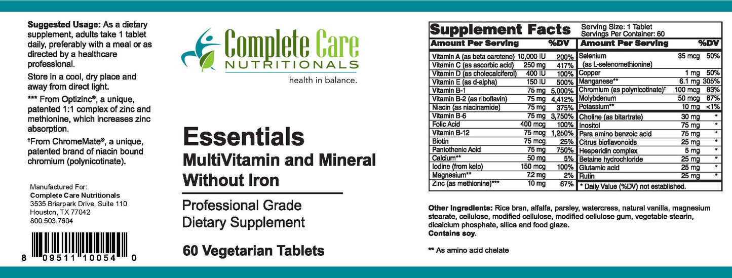 Essentials Multivitamin and Mineral without Iron