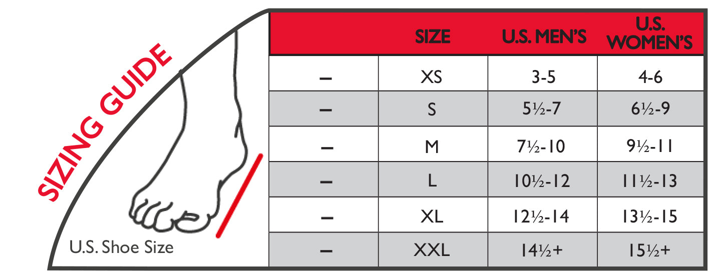 Thermoskin Sport Ankle Brace black sizing chart