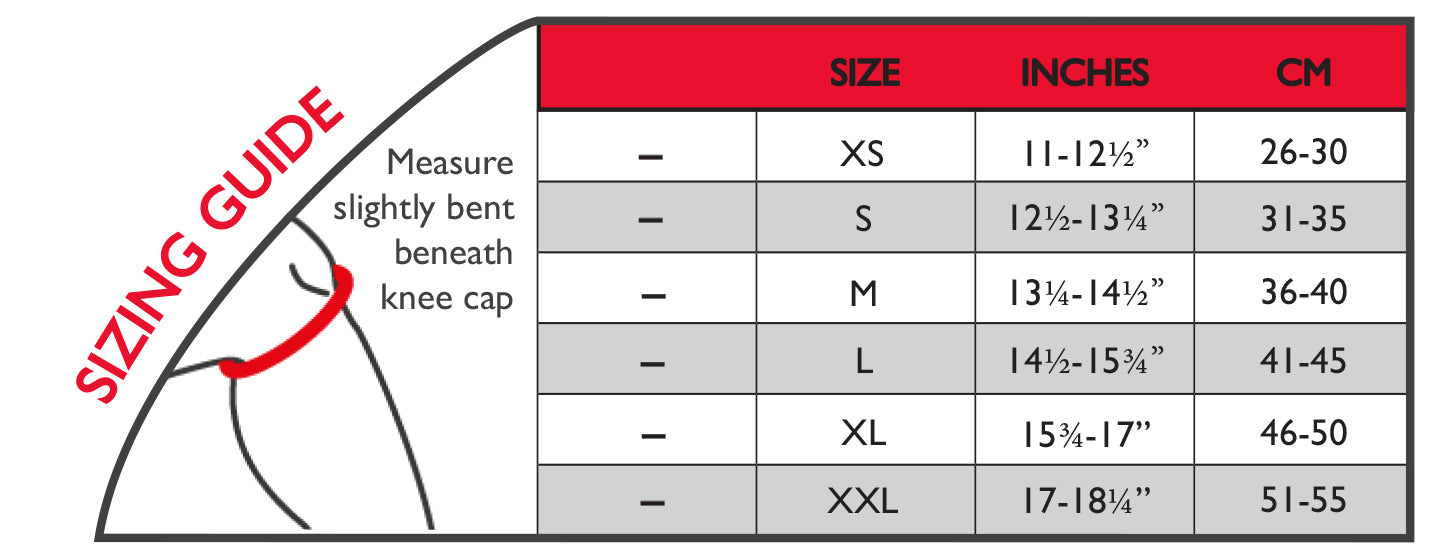 thermoskin knee wrap left or right leg sizing chart